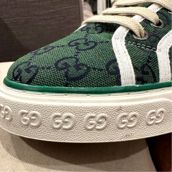 GUCCI NEW Women's US Size 10 Tennis 1977 GG Logo Green Canvas Low-Top Sneakers - Picture 12 of 12